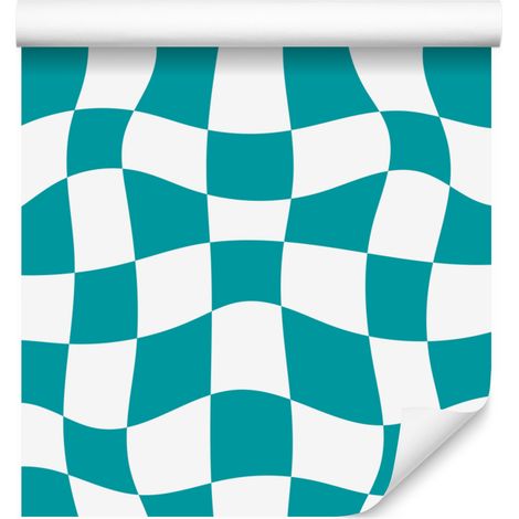 Papel pintado gratuito con diseño de tablero de ajedrez turquesa, fondo turquesa de 50x1000 cm. (1/5)