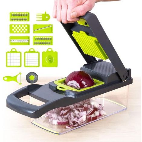 Vegetable chopper, multifunctional mandoline with adjustable julienne container, kitchen utensil for fruit (1/5)