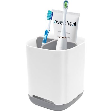 Support amovible 11,7×9,6×9 cm, 3 emplacements + stand dentifrice, pot salle de bain pour brosse et pâte
