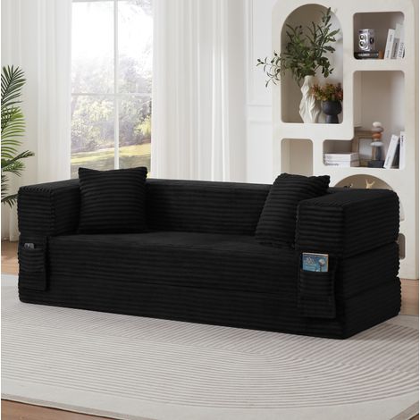 Sofá convertible negro en espuma con diseño cuadrado y tacto suave (1/5)