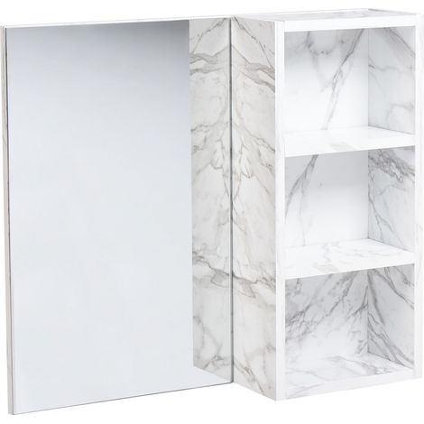 Bathroom Wall Mounted Mirror Cabinet JOINVILLE 60 cm 54 cm White Marble (1/5)