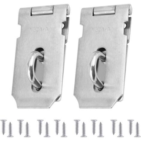 Verrou de porte robuste en deux parties avec moraillon et agrafe, loquets en acier inoxydable, verrou de porte avec 16 vis, 10 cm (4 pouces) (1/5)