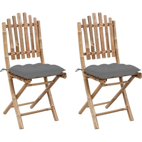 Chaises pliables de jardin-Chaise de terrasse-Chaise d'extérieur lot de 2 avec coussins Bambou 550857 (1/5)