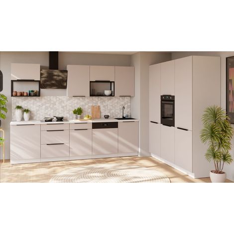 Küche COMO LOFT 280 + 180 cm Küchenzeile Küchenblock Einbauküche Kaschmir beige matt + Weiß matt (1/5)
