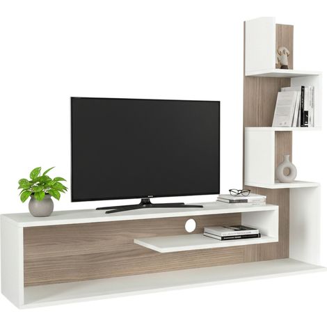 Mobile Porta tv Armeno, 5 Ripiani, 4 Vani, con Libreria, 30x22x121h cm Bianco