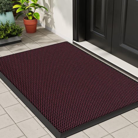 Paillasson d'entrée ou d'extérieur, robuste et antidérapant en caoutchouc idéal pour les entrées, les porches et les garages adapté à toutes les saisons (rouge foncé, 50 x 80 cm). (1/5)