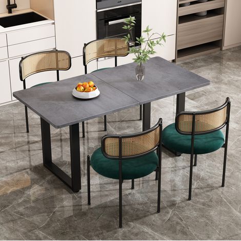 CHICFURN Conjunto de mesa y 4 sillas 140x70x75 cm gris y negro, estilo industrial (1/5)