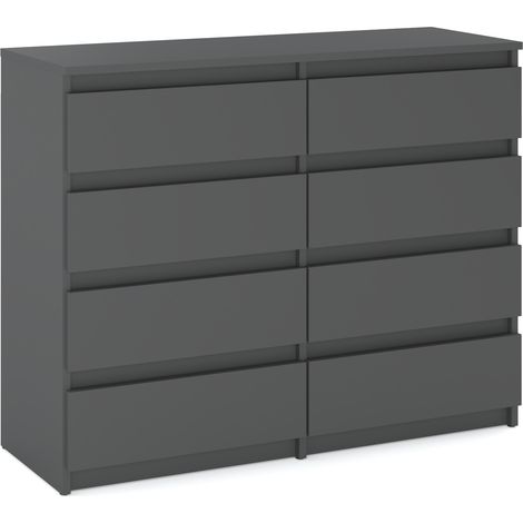 Commode enfant 120 cm – 8 tiroirs gris mat – Construction robuste en panneau laminé – Design ergonomique pour rangement optimal (1/4)