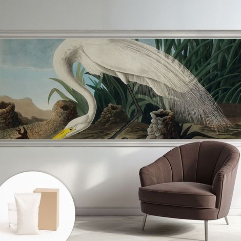 Papier peint intissé pour salon chambre à coucher peint imprimé Installation facile - Colle incluse gratuite Héron majestueux 250x104 cm (1/5)
