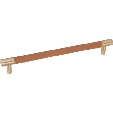 Poignée de porte de meuble, entraxe de 224 mm, cuir et laiton clair, style luxueux, pour placard, armoire ou tiroir, marron clair (1/5)