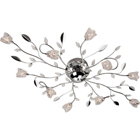 Firstlight Cindy - Plafonnier multi-bras à 10 ampoules, chrome, verre clair, ampoule G4
