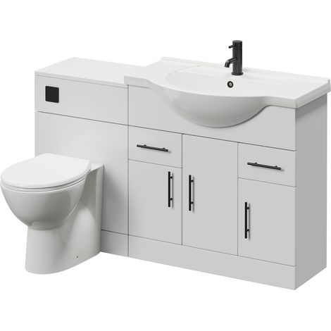 Alexander James Gloss White 1550mm 2 Door Vanity Unit Toilet Suite - 1550mm - Matt Black 96mm Bar HandleJames Toilet Pan and Seat