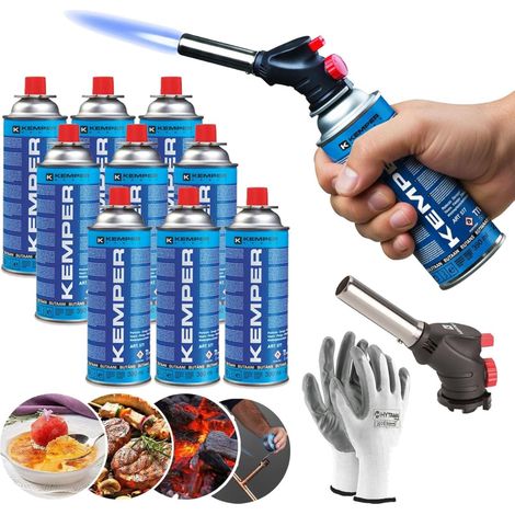 KIT SALDATORE A FIAMMA PIEZO + 9 CARTUCCE BUTANO KEMPER + GUANTI OMAGGIO