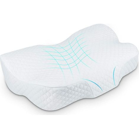 Oreiller orthopédique ergonomique avec 1 taie d'oreiller lavable, oreiller cervical en mousse à mémoire de forme, motif papillon-AquaForge (1/5)