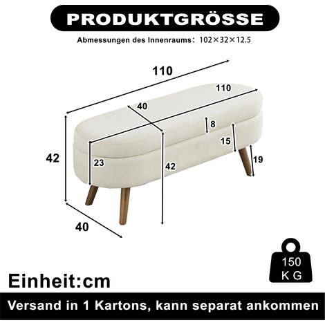 Banc de rangement 110 cm housse en chenille confortable. Idéal pour ranger les chaussures dans la chambre, le couloir et le salon