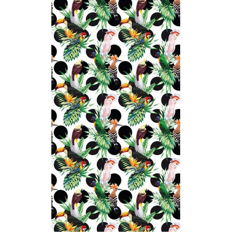 Foliage, rideau imprimé oiseaux perruches et perroquets multicolores 140x245 cm, 1 pièce (1/2)