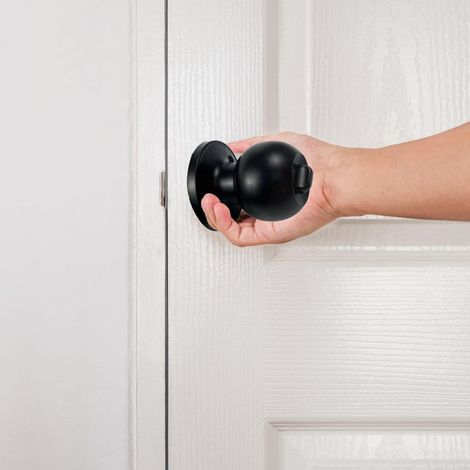 Poignée de porte ronde en métal noir avec serrure et 3 clés (1/5)