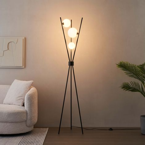 Lampadaire trépied noir boules blanches - Phoebe