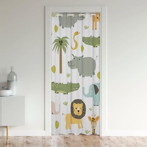 Cartoon Dinosaures Rideau de Porte 106x203cm Lion Rideaux Interieur Salon Chambre Botanique Palmiersiers Tropical Vert Blanc Rideau Occultant Rideaux Décoration Rideaux Exterieur d'entrée - 106x203cm( (1/5)
