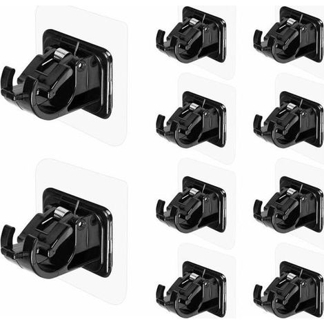 Supports de tringle à rideaux noir, lot de 10 supports adhésifs réglables sans perçage pour fixation murale (1/5)
