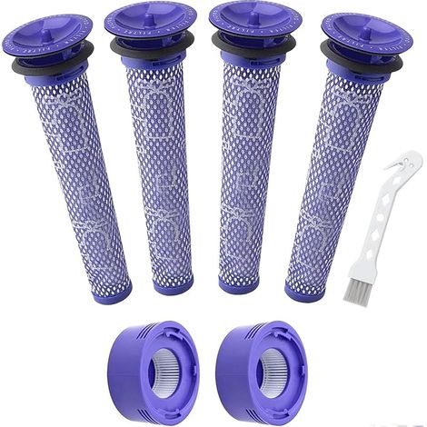 Lot de 6 filtres v7 v8 pour Dyson, 2 post-filtres HEPA, 4 pré-filtres, 1 brosse, pour aspirateur sans fil Dyson V8 V7 Animal Absolute, pièces de rechange, kit d'accessoires 965661-01&967478-01 (1/5)