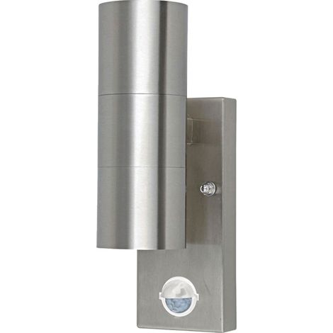Lampada da parete per esterni con rilevatore di movimento Lampada per esterni Lampada da parete in acciaio inox Lampada da parete per abitazioni in argento Lampada da giardino Up Down, argento, 2x GU1