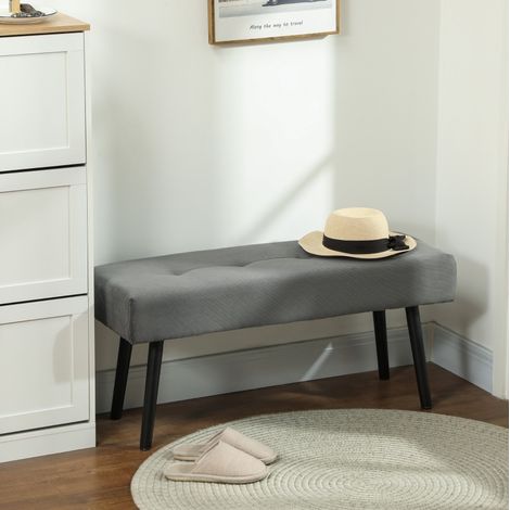 Banc d'entrée rembourré en velours côtelé, 100 x 36 x 45 cm, gris, pieds en acier, HAVRYA (1/5)