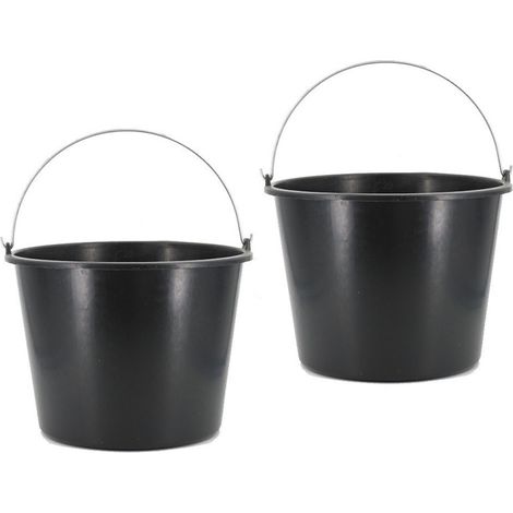 Lot de 2 Seaux noir 20L en plastique robuste avec graduation et poignée métallique pour jardin ou chantier (1/5)