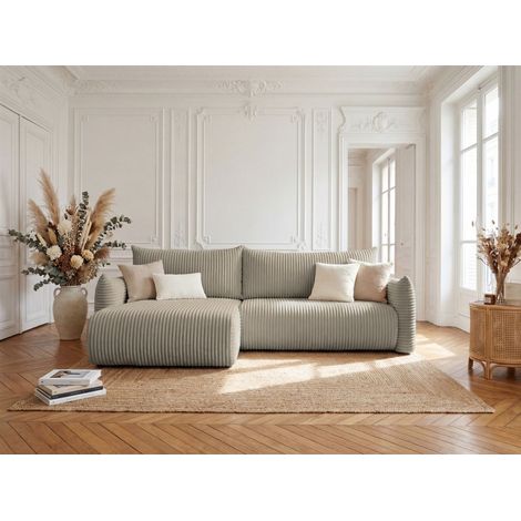 Ecksofa Schlafsofa MAILAND in Stoff Tilia Taupe Ottomane Links