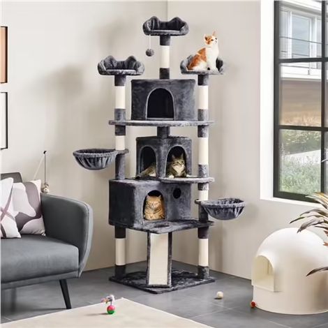 Arbre à chat tour avec plateformes, griffoirs et espaces de jeu (1/5)