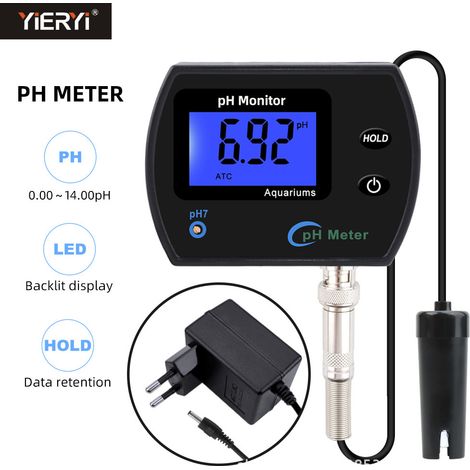 Kit de test et de mesure numérique 2 en 1 du pH et de la température, avec capteur, plage de mesure de 0 à 14,0 pH et étalonnage automatique. (1/3)