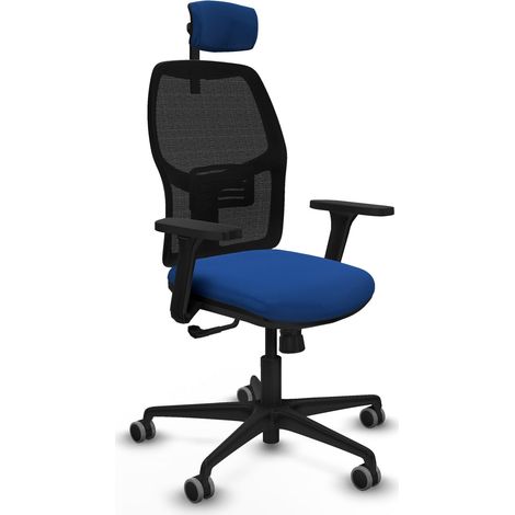 Chaise de bureau piqueras y crespo Alfera similicuir noir accents bleus (1/2)