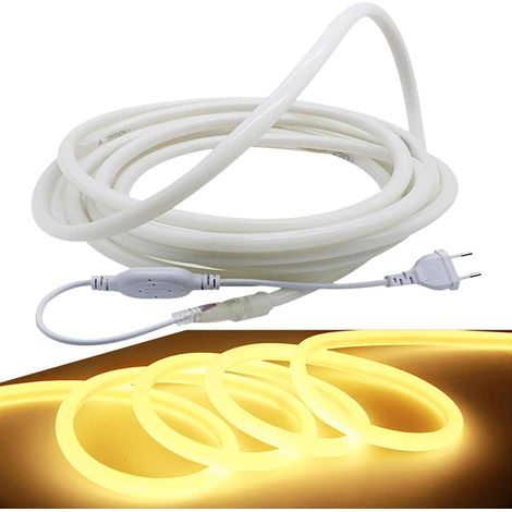 10 m Round Neon Strip, 360° Luminescent Warm White, 2835 SMD LED Strip 120 LEDs/m, Bright Lighting Without Light Spots, 220V 230V Strip, IP65 Waterproof (1/5)