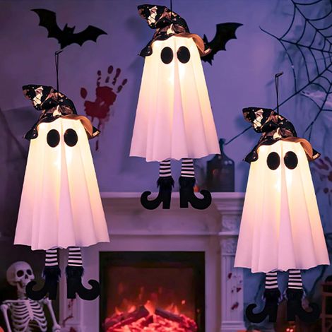Set mit 3 Halloween-Dekorationen für den Außenbereich, 65 cm großer hängender Hexengeist mit Hexenhut und hohen Absätzen, ideal für Garten oder Hof. (1/5)