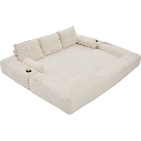 Divano letto pieghevole 3 posti in velluto a coste beige con schiuma densità 30 e molle HOMVRA (1/5)