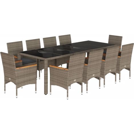 vidaXL Set da Pranzo da Giardino 11pz con Cuscini Polyrattan e Vetro (1/5)