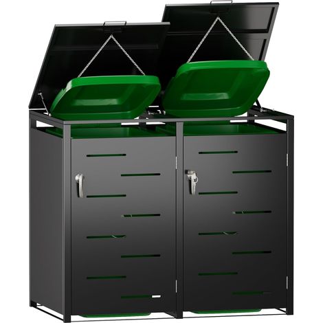 Cache-poubelles 2 et 1 Compartiments,jusqu'à 240 litres,Noir (1/5)