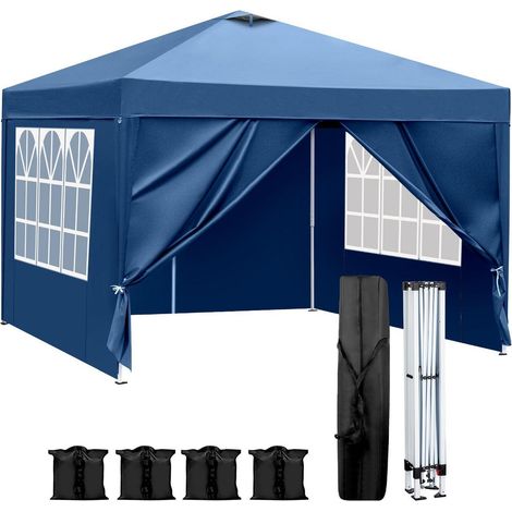 Faltpavillon 3x3m blau, wasserdicht, höhenverstellbar, mit 4 Seitenwänden (1/5)