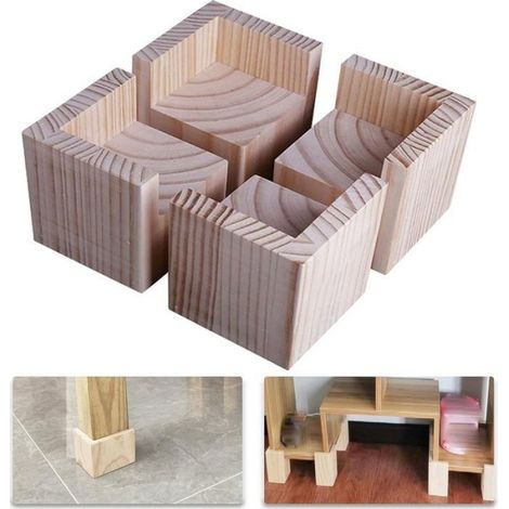 Élévateur De Meubles - Bois Naturel - Pour Lit Bureau Canapé - Hauteur 10 Cm - Lot De 4 (1/3)