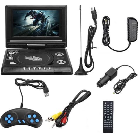 1 Lecteur DVD portable 7 pouces, écran TFT LED, télécommande, USB, pour voiture (1/5)