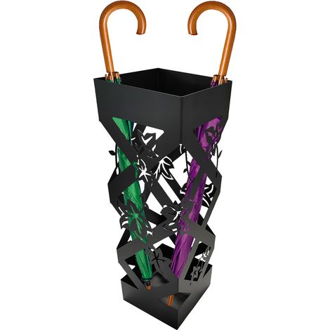 Portaombrelli Nero Quadrato per Ingresso Design Fiori Porta Ombrelli 15.5x49cm (1/4)