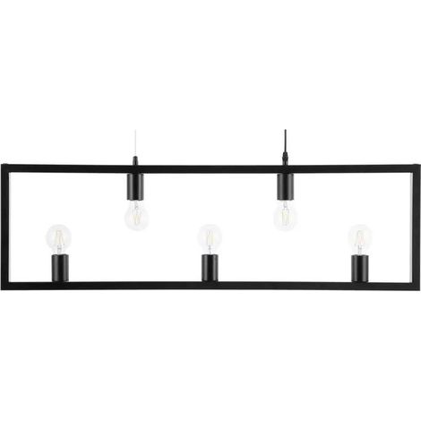 Lampadario in Metallo Nero a 5 Luci con Paralume di Forma Geometrica Bayas