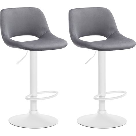 Sgabelli da bar seggioloni x2 con poggiapiedi in velluto grigio scuro base in metallo bianco 100004091