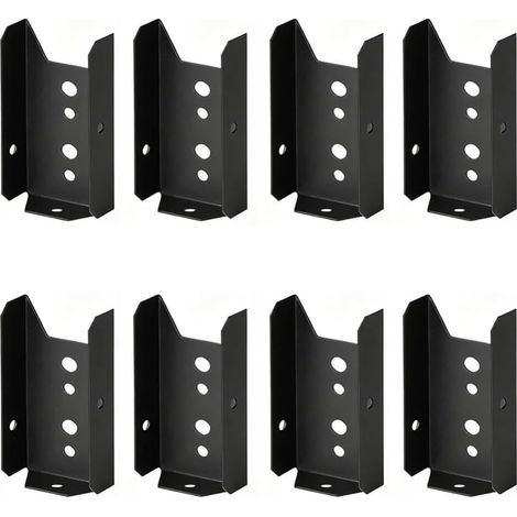 Lot de 8 supports de clôture pour rails en bois de 2 x 4 - Connecteurs de garde-corps en acier robuste - Noir - Support de rail de clôture d'extérieur pour terrasse de jardin - 4 vis non (1/5)