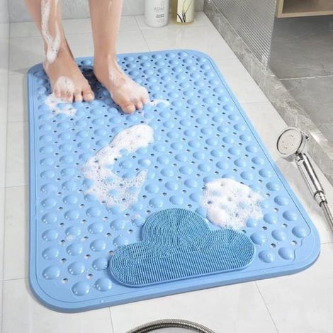 Tapis de douche antidérapant 70x40cm, ventouses, bleu (1/5)