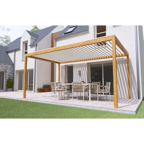 Pergola Bioclimatique Autoportante Motorisée Éclairée Aluminium 5x3 Aspect Bois SV ORIAL France (1/5)