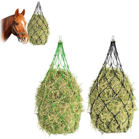 2 pièces Filet à Foin,Filet à Foin pour Chevaux,Sacs à Foin pour Chevaux, Filet à Foin en Maille pour Chevaux,Capacité de Charge de 6 kg,Sac à Foin avec Anneaux,Convient aux Chevaux,chèvres,Moutons (1/5)