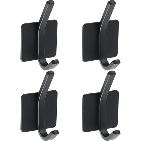 4 Pcs Crochet Adhésif Patère Murale Adhésive en Acier Inoxydable SUS 304 Porte Manteau Mural Noir Porte Serviette pour Salle de Bain ou Cuisine, EGJF2202B-4P (1/5)