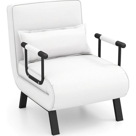 COSTWAY 4 in 1 Poltrona Letto Singolo, Poltroncina Pieghevole con Schienale Regolabile in 6 Posizioni, Sedile Imbottito Robusto, Divano Letto per Casa Ufficio, 79x65x79 cm (Bianco) (1/5)