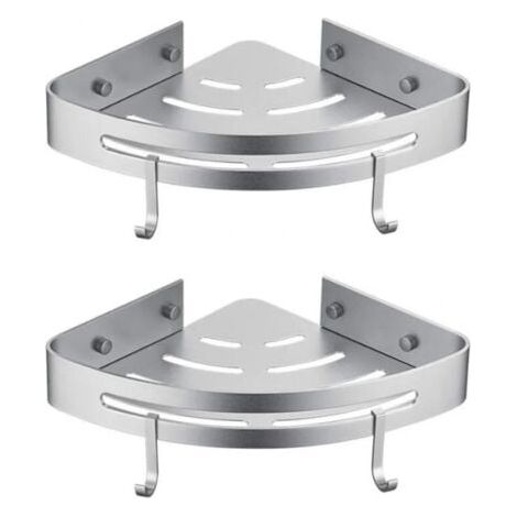 Eck-Duschregal – 2 Stück – ohne Bohren – Badezimmerregal ohne Bohren, Duschablagekorb, selbstklebende Duschhalterung aus Aluminium für die Wand, Organizer für Shampoo (t (1/5)